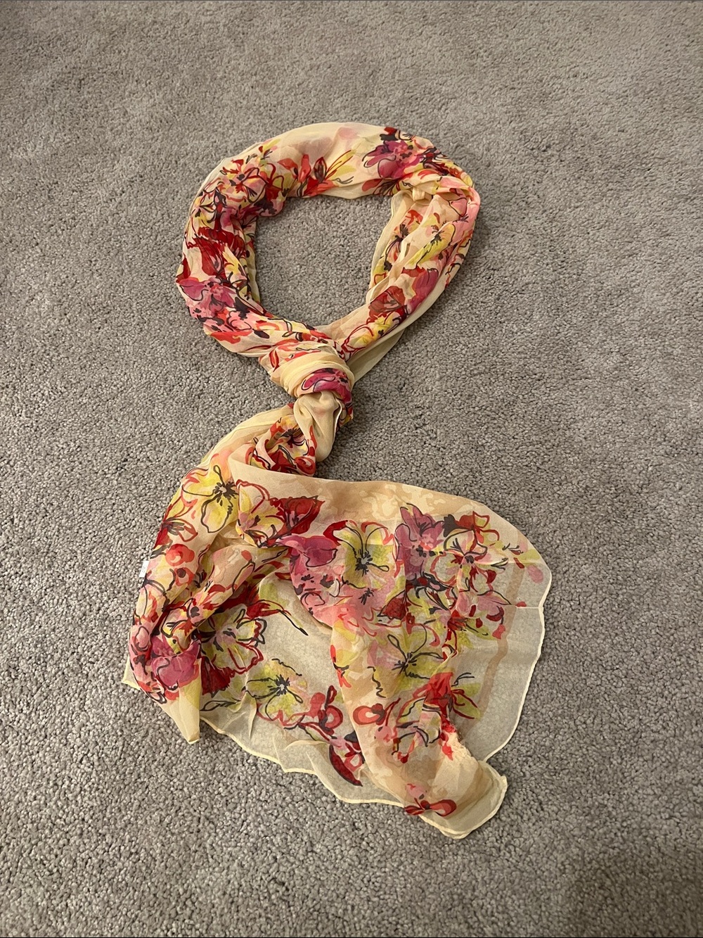 Floral Sheer Scarf in Yellow and Pink